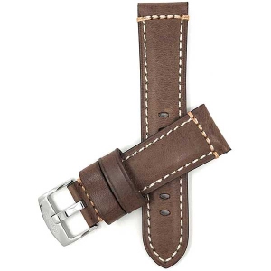 Bandini Dressy Mens Leather Smart Watch Band Strap Double Stitch For Oneplus Watch - 22mm, Brown / Silver Buckle