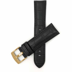 Bandini Mens Leather Alligator Pattern Smart Watch Band Strap For Sunnto 9, Suunto 7 - 22mm, Black / Gold Buckle