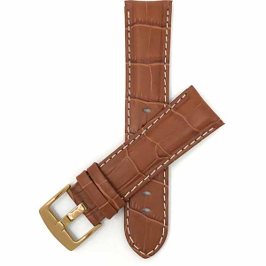 Bandini Mens Leather Alligator Pattern, Stitch Smart Watch Band Strap For Sunnto 9, Suunto 7 - 22mm, Tan / Gold Buckle
