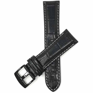 Bandini Mens Leather Alligator Pattern Smart Watch Band Strap, White Stitch For Mobvoi Ticwatch E2, S2, Pro, Pro 3 - 22mm, Black / Black Buckle