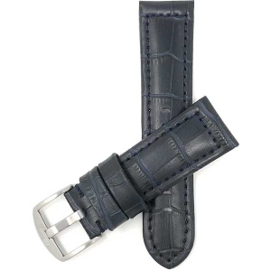 Bandini Wide Mens Alligator Pattern Leather Smart Watch Band Strap For Withings Nokia Scanwatch, Steel HR 36mm, Move ECG - 18mm, Marine Blue