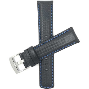 Bandini Mens Leather Carbon Fiber Pattern Smart Watch Band Strap For Michael Kors Bradshaw - 22mm, Black / Blue / Silver Buckle