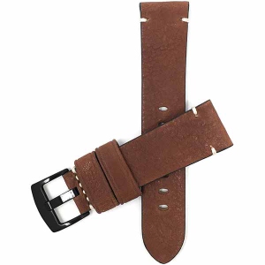 Bandini Mens Distressed Leather Smart Watch Band Strap, Minimal Stitch For Fossil Gen 6 (44mm), Gen 5 Julianna, Carlyle - 22mm, Dark Tan / Black Buckle
