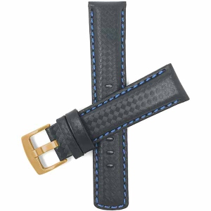 Bandini Mens Leather Carbon Fiber Pattern Smart Watch Band Strap For Michael Kors MKGO - 20mm, Black / Blue / Gold Buckle