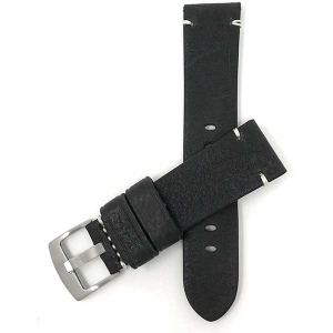 Bandini Mens Distressed Leather Smart Watch Band Strap, Minimal Stitch For Sunnto 9, Suunto 7 - 22mm, Black / Silver Buckle