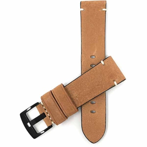 Bandini Mens Distressed Leather Smart Watch Band Strap, Minimal Stitch For Sunnto 9, Suunto 7 - 22mm, Tan / Black Buckle
