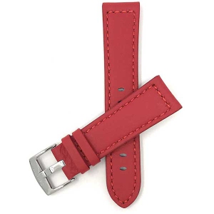 Bandini Thick Racer Style Mens Leather Smart Watch Band Strap For Fossil Gen 6 (44mm), Gen 5 Julianna, Carlyle, Collider, Neutra, Everett, Retro Pilot - 22mm, Red / Silver Buckle