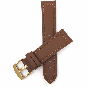 Bandini Thick Racer Style Mens Leather Smart Watch Band Strap For Sunnto 9, Suunto 7 - 22mm, Tan / Gold Buckle