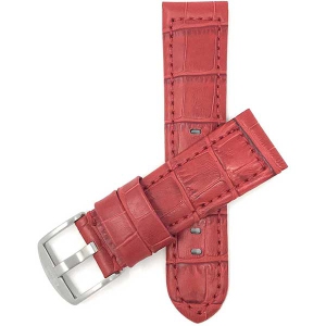 Bandini Wide Mens Alligator Pattern Leather Smart Watch Band Strap For Mobvoi Ticwatch E, E3, C2 - 20mm, Red