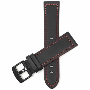 Bandini Mens Thick Two-Tone Leather Racing Smart Watch Band Strap For Sunnto 9, Suunto 7 - 22mm, Black / Red / Black Buckle