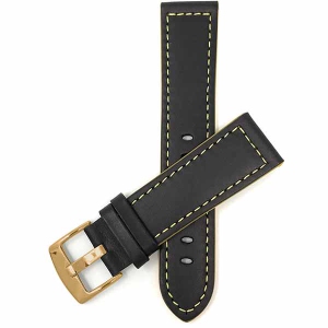 Bandini Mens Thick Two-Tone Leather Racing Smart Watch Band Strap For Sunnto 9, Suunto 7 - 22mm, Black / Yellow / Gold Buckle