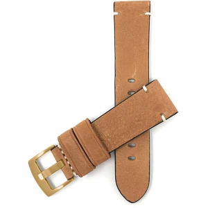 Bandini Mens Distressed Leather Smart Watch Band Strap, Minimal Stitch For Michael Kors MKGO - 20mm, Tan / Gold Buckle