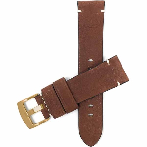 Bandini Mens Distressed Leather Smart Watch Band Strap, Minimal Stitch For Michael Kors MKGO - 20mm, Dark Tan / Gold Buckle