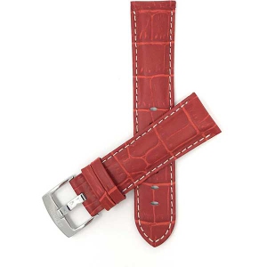 Bandini Mens Leather Alligator Pattern, Stitch Smart Watch Band Strap For Mobvoi Ticwatch E, E3, C2 - 20mm, Red / Silver Buckle