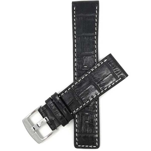 Bandini Square Tip Croco Style Leather Smart Watch Band Strap, White Stitch For Garmin Forerunner, Vivoactive 4 - 22mm, Black / Silver Buckle
