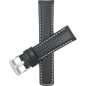 Bandini Mens Leather Carbon Fiber Pattern Smart Watch Band Strap For Withings Nokia Steel HR 40mm, Horizon - 20mm, Black / White / Silver Buckle