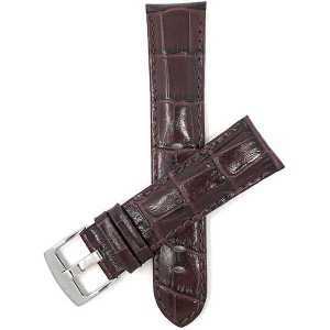 Bandini Mens Leather Alligator Pattern Smart Watch Band Strap For Withings Nokia Scanwatch, Steel HR 36mm, Move ECG - 18mm, Brown / Silver Buckle