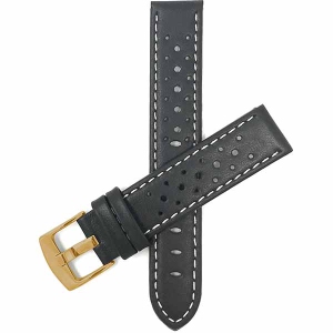 Bandini Mens Perforated Leather Rally Strap Smart Watch Band Strap For Fossil Gen 6 (44mm), Gen 5 Julianna, Carlyle - 22mm, Black / White / Gold Buckle