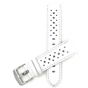 Bandini Mens Perforated Leather Rally Strap Smart Watch Band Strap For Fossil Gen 6 (42mm), Hybird HR Scarlette, Chartier - 18mm, White / Silver Buckle