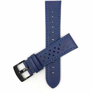 Bandini Mens Perforated Leather Rally Strap Smart Watch Band Strap For Amazfit Bip, U, S, Lite, GTR 42mm, GTS - 20mm, Blue / Black Buckle