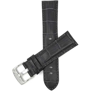 Bandini Mens Leather Alligator Pattern Smart Watch Band Strap For Withings Nokia Scanwatch, Steel HR 36mm, Move ECG - 18mm, Grey / Silver Buckle