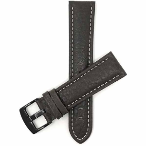 Bandini Mens Padded Leather Buffalo Pattern Smart Watch Band Strap, White Stitch For Skagen Falster 2 and 3, Jorn - 22mm, Brown / Black Buckle