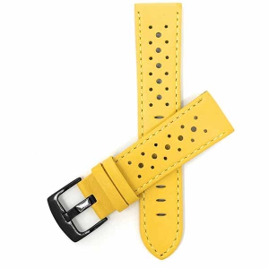 Bandini Mens Perforated Leather Rally Strap Smart Watch Band Strap For Withings Nokia Scanwatch, Steel HR 36mm, Move ECG - 18mm, Yellow / Black Buckle