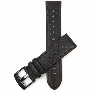 Bandini Mens Perforated Leather Rally Strap Smart Watch Band Strap For Withings Nokia Scanwatch, Steel HR 36mm, Move ECG - 18mm, Brown / Black Buckle