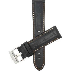 Bandini Mens Leather Alligator Pattern, Stitch Smart Watch Band Strap For Moto360 Gen 3 (46mm) - 22mm, Black / Orange / Silver Buckle