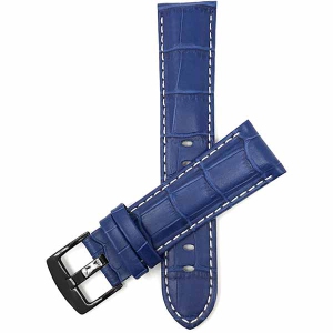 Bandini Mens Leather Alligator Pattern, Stitch Smart Watch Band Strap For Skagen Falster 2 and 3, Jorn - 22mm, Blue / Black Buckle