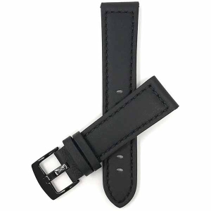 Bandini Thick Racer Style Mens Leather Smart Watch Band Strap For Mobvoi Ticwatch E, E3, C2 - 20mm, Black / Black Buckle