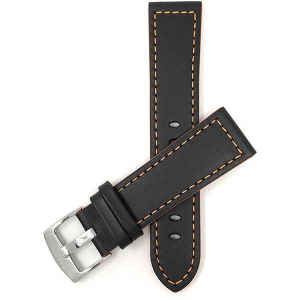 Bandini Mens Thick Two-Tone Leather Racing Smart Watch Band Strap For Withings Nokia Scanwatch, Steel HR 36mm, Move ECG - 18mm, Black / Orange / Silver Buckle