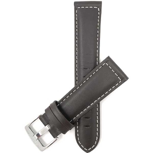 Bandini Mens Padded Leather Smart Watch Band Strap, White Stitch For Garmin Forerunner, Vivoactive 4 - 22mm, Brown / Silver Buckle