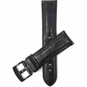 Bandini Mens Leather Alligator Pattern Smart Watch Band Strap For Sunnto 9, Suunto 7 - 22mm, Black / Black Buckle