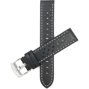 Bandini Mens Perforated Leather Rally Strap Smart Watch Band Strap For Garmin Forerunner, Vivoactive 4 - 22mm, Black / White / Silver Buckle