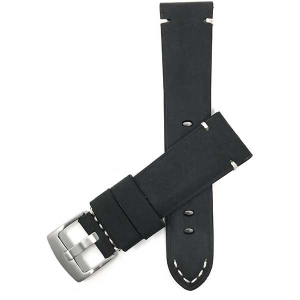 Bandini Mens Distressed Vintage Leather Smart Watch Band Strap For Fossil Hybird HR Latitude - 24mm, Black / Silver Buckle