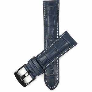 Bandini Mens Leather Alligator Pattern Smart Watch Band Strap, White Stitch For Sunnto 9, Suunto 7 - 22mm, Blue / Black Buckle