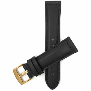 Bandini Mens Padded Leather Smart Watch Band Strap For Garmin Forerunner, Vivoactive 4 - 22mm, Black / Gold Buckle