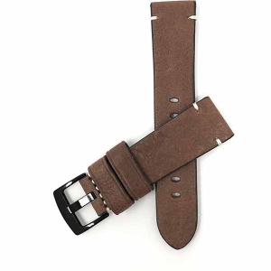 Bandini Mens Distressed Leather Smart Watch Band Strap, Minimal Stitch For Michael Kors MKGO - 20mm, Brown / Black Buckle