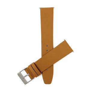 Bandini Classic Quick Release Slim Leather Smart Watch Band Strap For Withings Nokia Scanwatch, Steel HR 36mm, Move ECG - 18mm, Tan / Silver Buckle