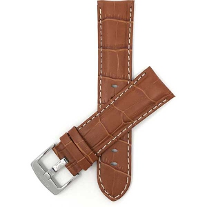 Bandini Mens Leather Alligator Pattern, Stitch Smart Watch Band Strap For Mobvoi Ticwatch E, E3, C2 - 20mm, Tan / Silver Buckle