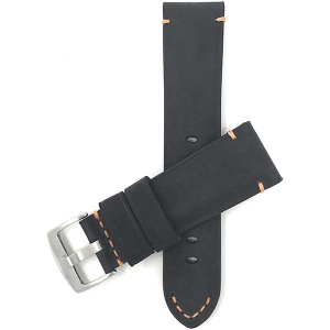 Bandini Mens Distressed Vintage Leather Smart Watch Band Strap For Garmin Venu Sq - 20mm, Black / Orange / Silver Buckle