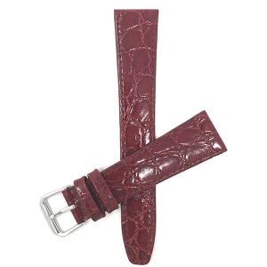Bandini Womens Slim Leather Lizard Pattern Glossy Smart Watch Band Strap For Garmin Venu Sq - 20mm, Burgundy / Silver Buckle