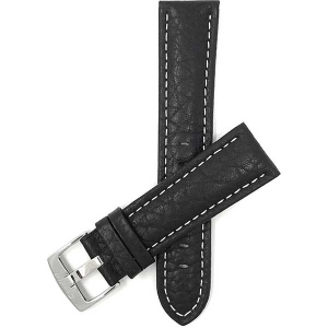 Bandini Mens Padded Leather Buffalo Pattern Smart Watch Band Strap, White Stitch For Fossil Gen 6 (44mm), Gen 5 Julianna, Carlyle - 22mm, Black / Silver Buckle