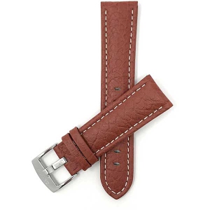 Bandini Mens Padded Leather Buffalo Pattern Smart Watch Band Strap, White Stitch For Fossil Gen 6 (42mm), Hybird HR Scarlette, Chartier - 18mm, Tan / Silver Buckle