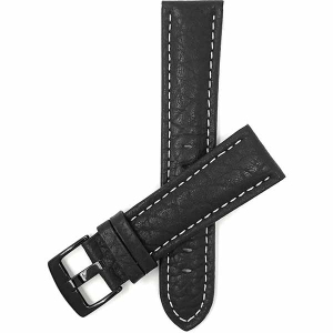 Bandini Mens Padded Leather Buffalo Pattern Smart Watch Band Strap, White Stitch For Amazfit Bip, U, S, Lite, GTR 42mm, GTS - 20mm, Black / Black Buckle