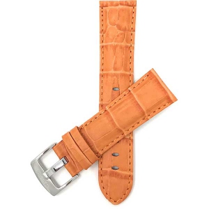 Bandini Mens Leather Alligator Pattern Smart Watch Band Strap For Amazfit Bip, U, S, Lite, GTR 42mm, GTS - 20mm, Orange / Silver Buckle