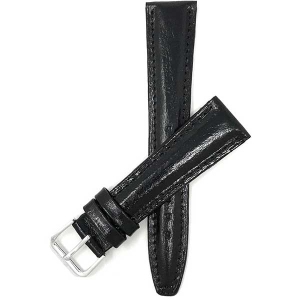 Bandini Leather Semi Glossy Smart Watch Band Strap For Garmin Venu Sq - 20mm, Black / Silver Buckle