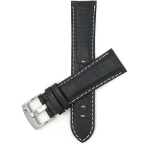 Bandini Mens Leather Alligator Pattern, Stitch Smart Watch Band Strap For Sunnto 9, Suunto 7 - 22mm, Black / Silver Buckle