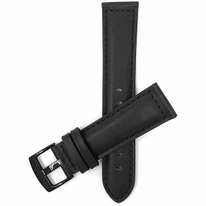 Bandini Mens Padded Leather Smart Watch Band Strap For Garmin Venu Sq - 20mm, Black / Black Buckle